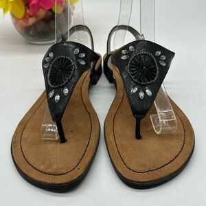 Life Stride Torch Black Rhinestone Thong Sandal Size 8 FFT6588